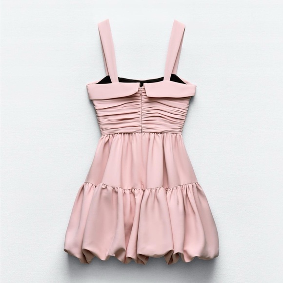 Zara NWT draped balloon bubble hem pink mini dress with ruched detail - Picture 13 of 15
